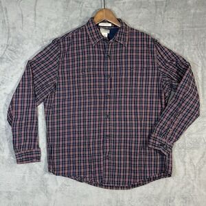 L.L.Bean Men's Large Slightly Fitted Red Navy Plaid Flannel Shirt 100% Cotton